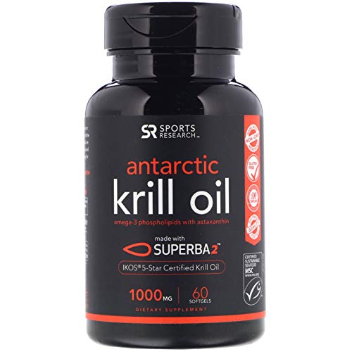 Sports Research Olo D Krll Antartco (Doppa Forza) 1000Mg Con Omega-3 Epa, Dha E Astaxantna | 60 Softgels Lqudo - Provvsta Da 2 Mes