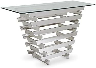 Morris Living Console Table Hallway Stainless &amp; Glass Top Modern Narrow Elegant Design Kaydence