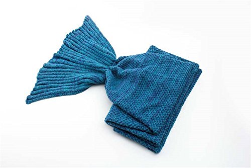Warm und weich Meerjungfrau Schwanz Decke von aiqi, Handwerk Crochet Snuggle Cozy Fleece Sofa Bett Schlafsäcke, ideal Geschenke für Familienmitglieder oder Freunde – 70.8 * 34.5inch – Classic Lake Blue - 6