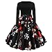 Produktbild TWBB Kleider Damen Weihnachten Kostüm Festlich Cocktailkleid Abendkleid Langarmkleider Frauen Partykleid, Retro Gedruckt Empire Schärpen Knielang Ballkleid