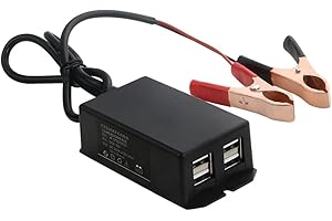 Huamengyuan Adaptateur d'alimentation USB 12v 24v à 5v,Chargeur De TéLéPhone Portable De Moto éTanche USB Chargeur De Moto Adaptateur De Chargeur USB De Moto avec Pince Crocodile