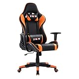 XPELKYS Chaise de Jeu Ergonomique Chaise de Bureau d'ordinateur pivotante à Haut Dossier avec Appui-tête Ajustable et Chaise de Soutien Lombaire (Orange-06)