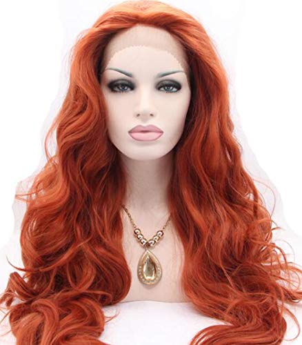 ATAYOU®Damen Lange Dunkel Braun Rot Lace Front Perücken - Mode Suchen Lockige Synthetische Perücken für Frauen mit 1 Freie Perücken Kappe (22 Zoll)