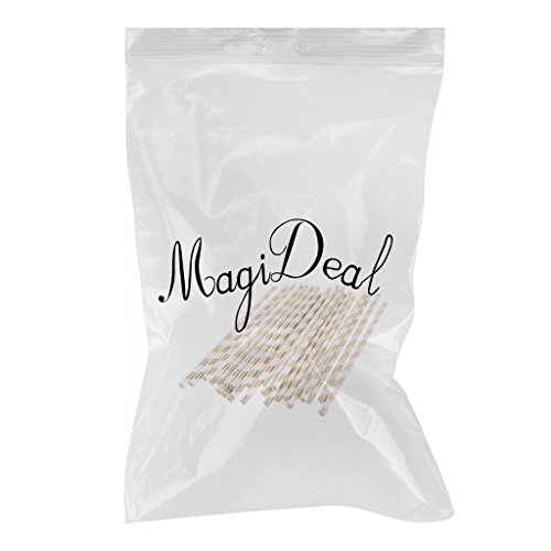 MagiDeal Papier Trinkhalm Biologisch Papier Stroh, 25 Stück – Weiß Gold, 20cm - 2