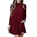 Price comparison product image HEHEMAUD Fashion Women Long Sleeve O Neck Loose Pocket Vintage Evening Party Dress Wine XL