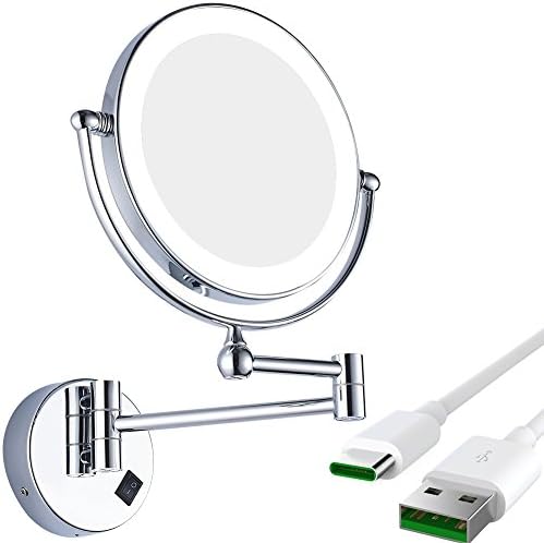 GURUN Rechargeable Wall Mounted Lighted Magnifying Mirror,8-Inch,Batteries, Cordless, Two-sided Swivel with 7x Magnification (1805D,7x Cordless)