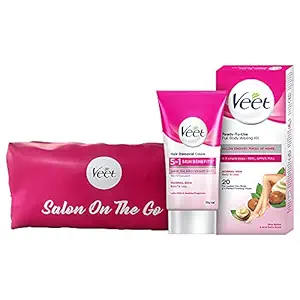 Veet Hair removal cream- Normal skin-50 gm &?Full Body Waxing Kit Easy-Gelwax Technology Normal Skin - 20 Strips with free Veet?Glow It Girl pouch, Pink, 50 g (Pack of 1)