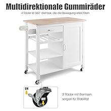 COSTWAY Küchenwagen rollbar, Kücheninsel mit Handtuchhalter