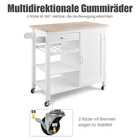 COSTWAY Küchenwagen rollbar, Kücheninsel mit Handtuchhalter