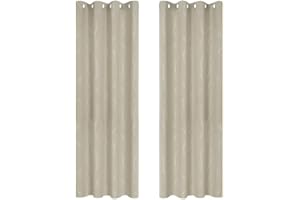 Deconovo Lot de 2 Rideau Occultants Isolant Thermique Anti Froid en Chambre Salon pour Chambre Salon Beige Foncé Rideaux à Oeillets Les Point-Lignes Imprimés Argents 140x240cm