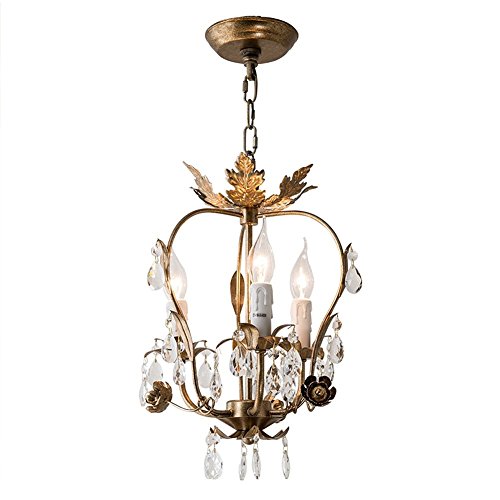 Preisvergleich Produktbild Kronleuchter Amerikanisches Rustikale Kreativ Kristall Hängelampe Gold Schmiedeeisen Lampe 3-flammig Kerze Halter Kronleuchter Schöner Cafe Loft Villa Balkon Pendelleuchte HängeleuchteD31cm×H43cm