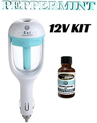 In Car or Truck Misting Diffuser Kit for Aromatherapy Fragrances, ultrasonic 12volt adapter for essential oils in car, 3in1 humidifying, aromatherapy and dust control in your car, truck or motor home, air purifying and cool misting (Peppermint/blue) Scent Included