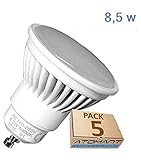  (LA) GU10 LED 8,5w Potentisima! Halogeno LED 950 lumenes reales - Recambio bombillas 65w. Única con ángulo de 120 grados. (Blanco Neutro (4500K), Pack 5x)