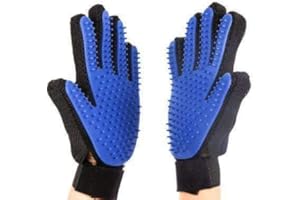 KEENWO Premium Magic Brush Gant de toilettage pour chien, chat et cheval I Épilateur de poils d'animaux pratique Accessoire de changement de pelage Brosse pour enlever les poils courts et longs (bleu,