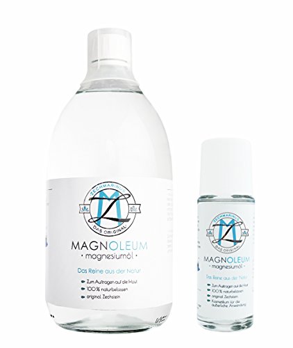 Magnesiumöl Zechstein MAGNOLEUM Set 75 ml Massage-Roller + 1000ml Glas-Flasche zum Nachfüllen der Sole mit Preisvorteil – dermatologisch klinisch getestet – Magnesium Öl – natürliches Magnesium Oil pur – natürliches Magnesiumchlorid Zechstein - 3