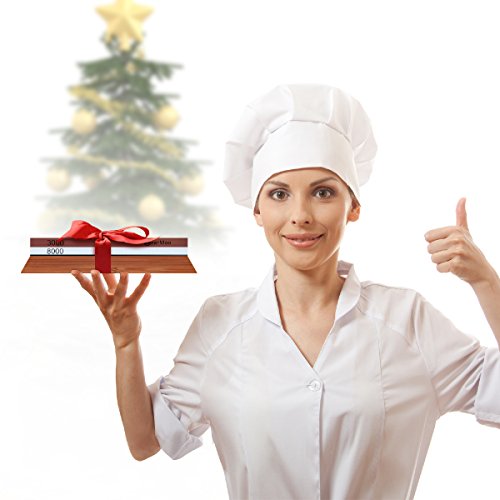 Schleifstein, BearMoo Wetzstein mit 3000/8000 Körnung für Messer, inkl. Anleitung zum Messer schärfen und Gummi-Steinhalter sowie Bambus Basis und Messer-Halter - 7