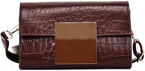 DHFUD Womens PU ​​Shoulder Bag Handbag Crossbody Hardware Crocodile Pattern Simple,Brown-OneSize