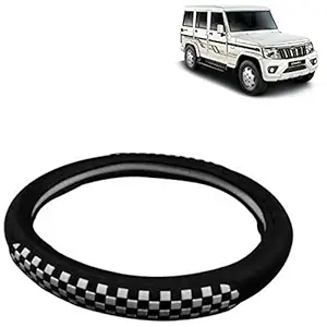 RD Universal Car Emboss Chess Steering Wheel Cover Compatible for Compatible for Mahindra Bolero (White, Black, Leatherite)