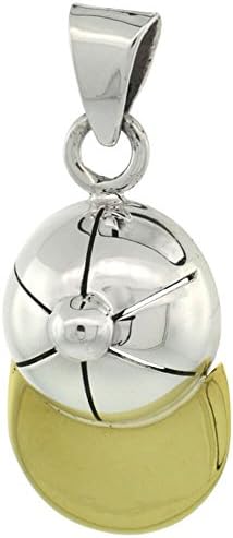 Sterling Silver Baseball Cap Pendant 2-Tone Brass Trimtall