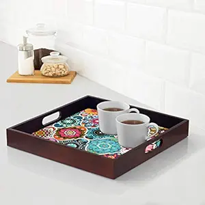 Paper Pebbles Coonoor Colorful Vinyl Printing Square Serveware Tray Size 9x9x