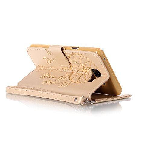 SKYXD für Samsung Galaxy A3 2016 A310F Hülle Leder Traumfänger Blumen Drucken Muster,Brieftasche Klappbar Glitzer Strass PU Folio Schutzhülle [Kartenfach / Magnet / Standfunktion / Trageschlaufe] Inner Silikon Klapphülle mit [Handyanhänger + Eingabestift] 3 in 1 Zubehör Handy Tasche Etui for Samsung Galaxy A3 2016 A310F Bookstyle Flip Case Leather Cover With [Stylus and Dust Plug]- Gold - 6