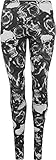 Womens Skull Flower Leggings Ladies Full Ankle Length Stretch Pants Sizes 8 - 14