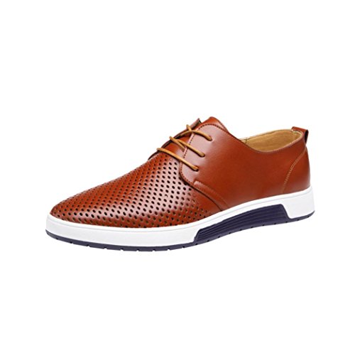 Preisvergleich Produktbild Herren Freizeit Schuhe aus Leder Business Anzugschuhe Mesh Atmungsaktiv Lederschuhe Oxford Halbschuhe Zum Schnürer Flache Slipper für Party Übergrößen 37-48, Absolute (CN:47 / EU:46, Braun)
