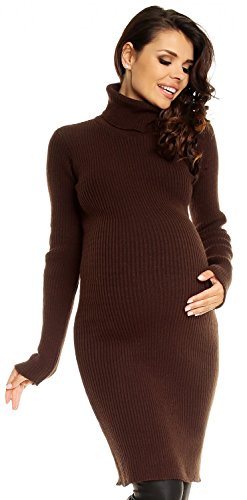 Zeta Ville Women's Maternity Stretch Warm Knit Bodycon Dress Polo Neck - 417c (Brown, 8/12)