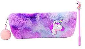 SHREE TECHNESH Amazing Soft Uneecorn Fur Pouch with Gel Pen for Girls (White)