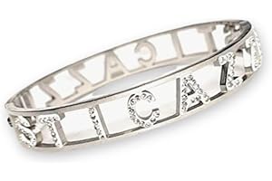 SiLo Bijoux BRACCIALE RIGIDO DONNA STICAZZI ACCIAIO INOX 316L A MANETTA ANALLERGICO INOSSIDABILE CON STRASS ZIRCONI COLORE ARGENTO LUCIDO- CONFEZIONE REGALO INCLUSA
