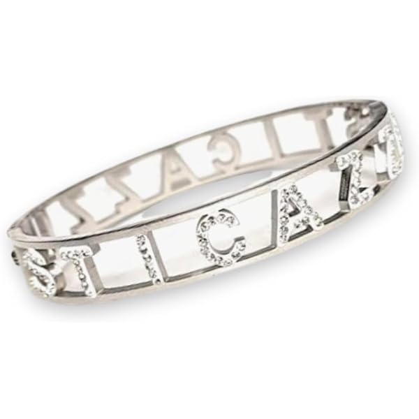 Bracciale Rigido Donna MAMMA In Acciaio Inox Con Zirconi Bianchi - Chiusura A Molla, Confezione Regalo