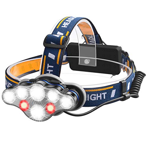 Lampada Frontale Ricaricabile, Myguru Lampada da Testa LED Torcia Frontale per Ciclismo, Pesca, Campeggio, Speleologia o Arrampicata -Batterie 18650 Incluse