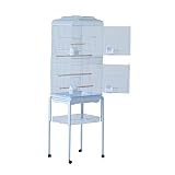 PawHut Vogelkäfig Vogelvoliere Vogelhaus Metallvoliere für Papagei Wellensittich Vogelbauer mit rollbarem Ständer Weiß 47,5 x 37 x 153 cm