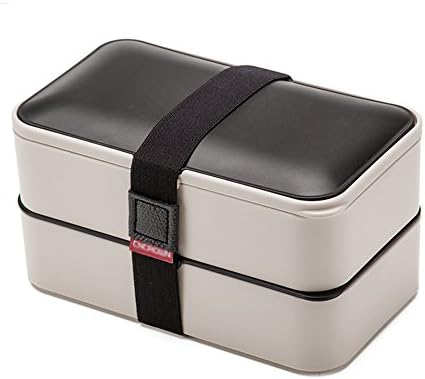 loiofoe one Stackable 2 Tier Bento Lunch Box +FREE Fun Lunch Notes, Cutlery, Chopsticks,4 Color Options - Premium Leakproof Lunch Box for Adults & Kids 1200ML(Grey)