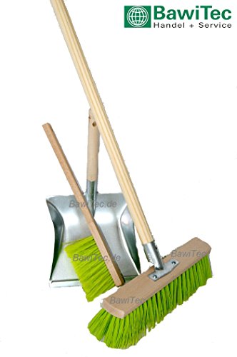 BawiTec Gartenbesen Kehrset 60cm mit Stiel Handfeger und Schaufel neon-grün