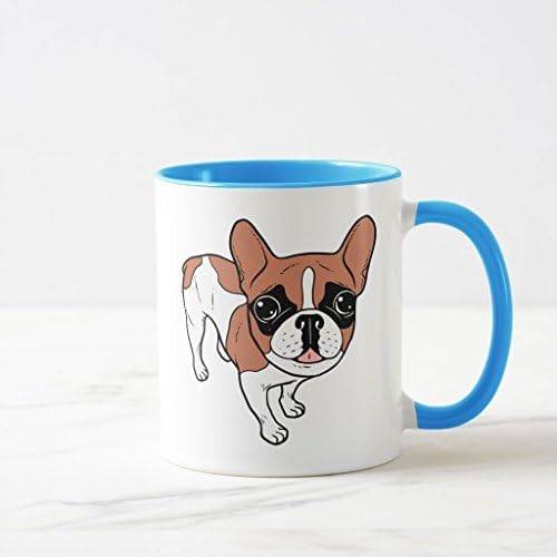 Black Mask Red Pied French Bulldog Travel Mug, Light Blue Combo Mug 11 oz