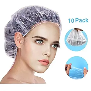 Herbalush Set Of 10 Disposable Waterproof Elastic Eva Free-Size Bathroom Shower Caps - For Homes, Spas, Salons, Hair Treatment, Beauty Parlors (Transparent Free Size)