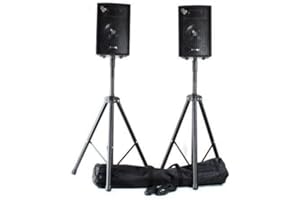 VONYX Sound Pack - 2 Altavoces Pasivos, 400W de Potencia, Woofer de 8", con Soportes de Altavoz y Maletín de Transporte, Ideal para DJs Móviles, Incluye 2 Soportes de Suelo para Altavoces