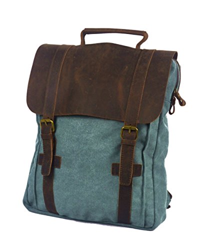 Y-DOUBLE Fashion Segeltuch Leder Canvas Vintage-Stil Unisex Junge Reisetasche Wandertasche 15 inch Laptop Rucksack für Studenten Freizeit - 3