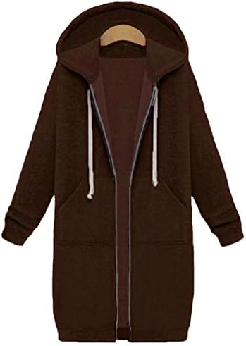 HCIUUI Winter Coats New Women Sweatshirts Coat Casual Pockets Zipper Outerwear Hoodies Jacket Plus Size S-5XL Long Hooded Coffee 5XL