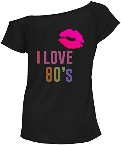 Ladies I Love The 80s Women T-Shirt Outfit Ladies Pop Star Fancy Dress Top #(6233#Black T Shirt I Love The 80s Print#UK14#Womens)