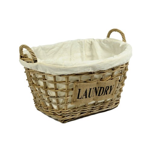 Wohnfreuden Rattan Wäschekorb mit Leineneinsatz - klein ca. 45x39x32cm