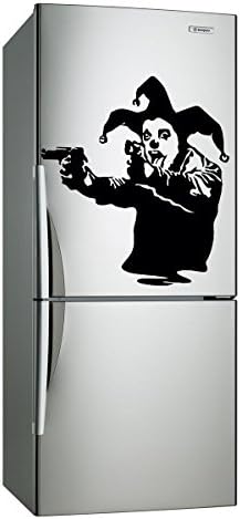 (27x30 cm) Banksy Vinyl Wall Decal Joker Clown with Pistols/Jester Showing Tong Graffiti Street Art Decor Removable Sticker Mural + Free Random Decal Gift!