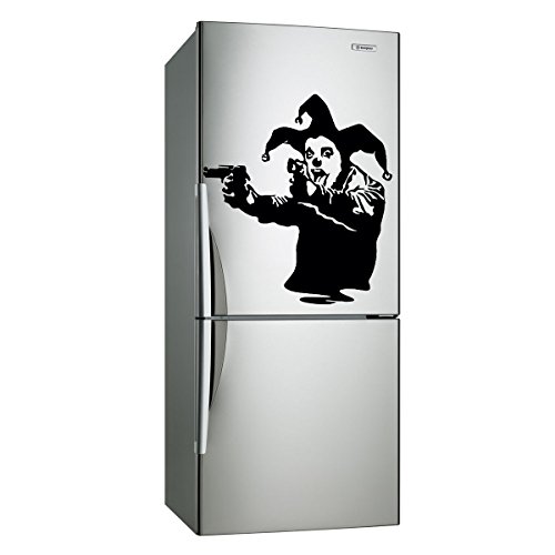 (27x30 cm) Banksy Vinyl Wall Decal Joker Clown with Pistols/Jester Showing Tong Graffiti Street Art Decor Removable Sticker Mural + Free Random Decal Gift!
