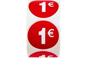 GENÉRICO Lot de 3 rouleaux d'étiquettes de prix « 1 € » – 1 500 autocollants ronds, rouge brillant, Ø35 mm, idéals pour l’étiquetage en magasin (1 €-3)