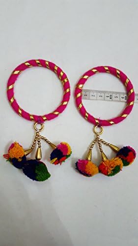 HANDMADE - POM POM BANGLE BRACELET SET - Pink