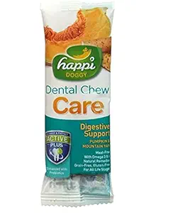 Happi Doggy Vegetarian Dental Chew - Care (Digestive Support) - Pumpkin & Mountain Yam (Singles) - Regular 4 inch - Pack of 5