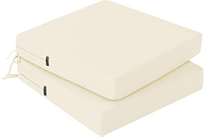 PRIMEPATIO Lot de 2 coussins de chaise - 40 x 40 cm - En mousse imperméable - Avec rubans - Pour l'extérieur, le jardin, la terrasse - Beige