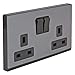 Produktbild Double Power Socket Twin Elektrische Schalter UK Stecker - Edelstahl gebürstet 2-Gang 13 Amp Grau Matt