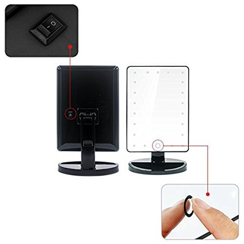 Kosmetikspiegel, Cozyswan Make up Spiegel mit LED Beleuchtung Schminkspiegel Dimmbar durch Touch-Schalter 16 LEDs Ultra-High Definition Tischspiegel Standspiegel Batteriebetrieben Schwarz - 7